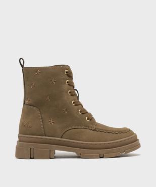 Boots zippées et lacées à fleurs brodées et semelle crantée fille - LuluCastagnette vue1 - LULUCASTAGNETTE - GEMO