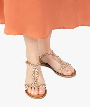 Sandales femme à talon plat et brides tressées en cuir vue1 - GEMO (CASUAL) - GEMO