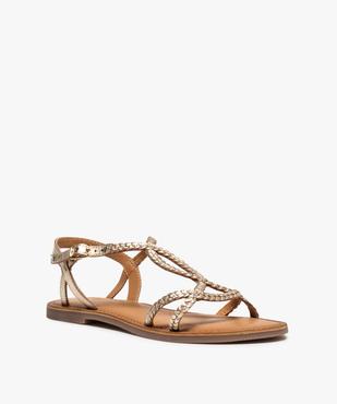 Sandales femme à talon plat et brides tressées en cuir vue2 - GEMO (CASUAL) - GEMO