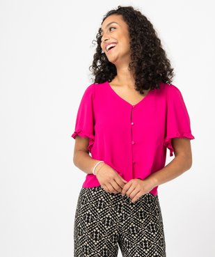 Blouse femme à manches courtes coupe à volants vue1 - GEMO(FEMME PAP) - GEMO