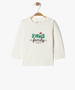 Tee-shirt manches longues inscription pailletée spécial Noël bébé vue1 - GEMO(BEBE DEBT) - GEMO