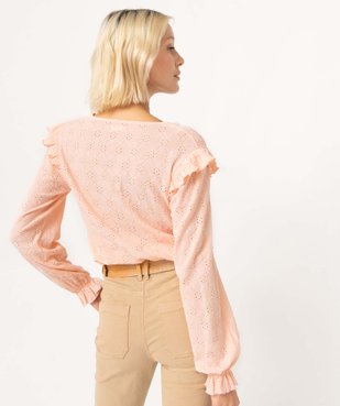 Tee-shirt femme à manches longues en maille ajourée  vue3 - GEMO(FEMME PAP) - GEMO