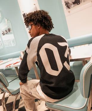 Pull bicolore avec logo devant et inscription dans le dos garçon - Adidas vue5 - ADIDAS - GEMO