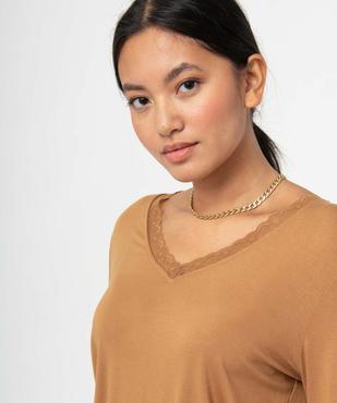 Tee-shirt femme à manches longues et col V en dentelle vue2 - GEMO 4G FEMME - GEMO