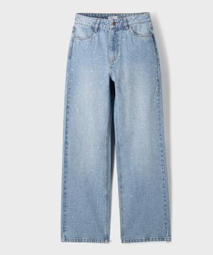 Jean straight en denim délavé à strass fille vue1 - GEMO (JUNIOR) - GEMO