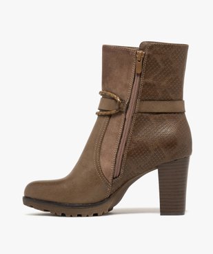 Bottines femme à talon haut et large avec détails fantaisie et à zip vue4 - GEMO(URBAIN) - GEMO