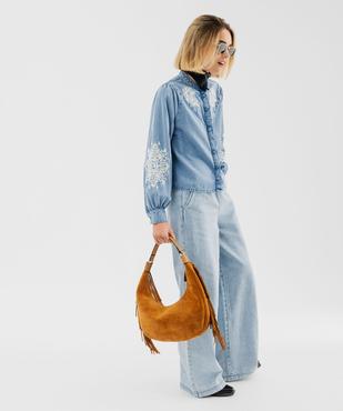Chemise en jean manches longues coupe large à broderies femme vue5 - GEMO 4G FEMME - GEMO