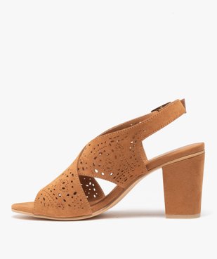 Sandales femme unies à talon carré et brides perforées vue4 - GEMO(URBAIN) - GEMO