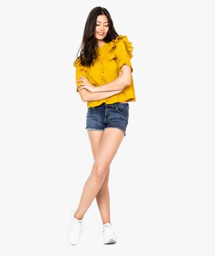 Blouse à manches courtes volantées avec broderie anglaise vue5 - FOLLOW ME 2 - GEMO