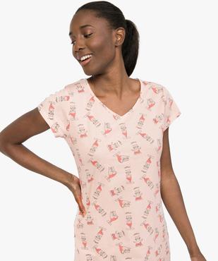 Chemise de nuit imprimée à manches courtes femme vue2 - GEMO 4G FEMME - GEMO