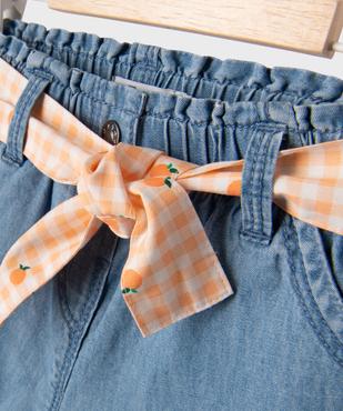 Short ample en chambray avec ceinture vichy bébé fille vue2 - GEMO(BEBE DEBT) - GEMO