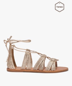 Sandales femme à talon plat laçage cheville en cuir - Tanéo vue1 - TANEO - GEMO