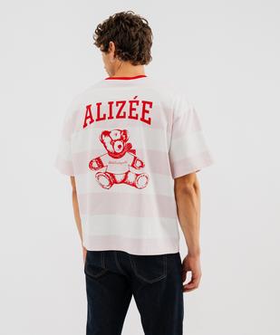 Tee-shirt mixte manches courtes à larges rayures et imprimé dos - LuluCastagnette X Alizée vue7 - LULUCASTAGNETTE - GEMO