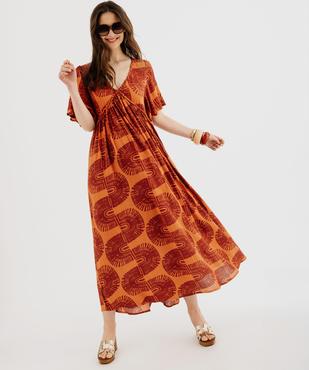 Robe longue à manches courtes amples en viscose imprimée femme vue1 - GEMO 4G FEMME - GEMO