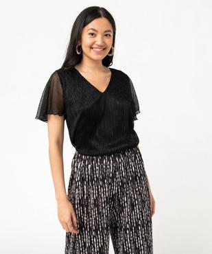 Tee-shirt scintillant à manches courtes en maille plissée femme vue2 - GEMO(FEMME PAP) - GEMO