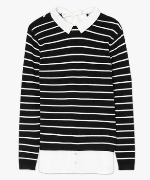 Pull femme 2 en 1 à rayures avec col et bas chemise vue4 - GEMO(FEMME PAP) - GEMO