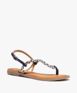 Sandales femme à talon plat et brides tressées en cuir vue2 - GEMO (CASUAL) - GEMO