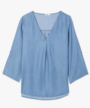 Blouse femme en chambray uni à manches retroussables vue4 - GEMO(FEMME PAP) - GEMO