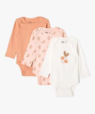 Body à manches longues à motifs cerises bébé fille (lot de 3) vue1 - GEMO 4G BEBE - GEMO