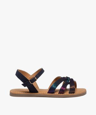 Sandales fille à brides en cuir retourné finement pailletées vue1 - GEMO (ENFANT) - GEMO