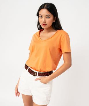 Tee-shirt à manches courtes avec col V roulotté femme vue1 - GEMO(FEMME PAP) - GEMO