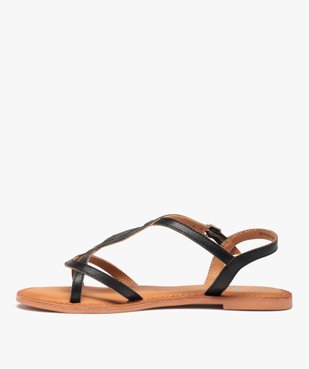 Sandales femme à talon plat et fines brides en cuir uni vue3 - GEMO (CASUAL) - GEMO