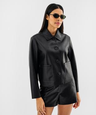 Veste droite en cuir imitation souple femme vue2 - GEMO(FEMME PAP) - GEMO