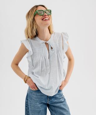Blouse manches courtes à rayures en gaze de coton femme vue1 - GEMO(FEMME PAP) - GEMO