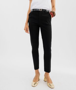 Pantalon en toile extensible coupe slim avec ceinture femme vue5 - GEMO(FEMME PAP) - GEMO
