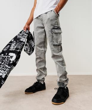 Jean slim cargo en denim extensible délavée garçon vue1 - GEMO 4G GARCON - GEMO
