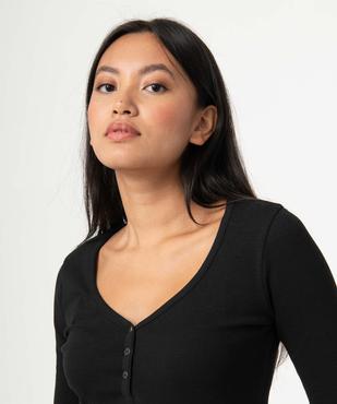 Tee-shirt femme à manches longues en maille côtelée vue2 - GEMO(FEMME PAP) - GEMO