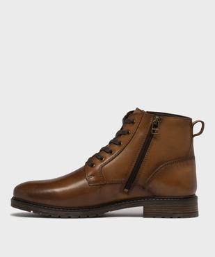 Boots en cuir à lacets et zip homme  -Tanéo vue3 - TANEO - GEMO
