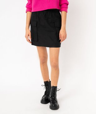 Jupe courte en toile unie avec poches cargo femme vue1 - GEMO 4G FEMME - GEMO
