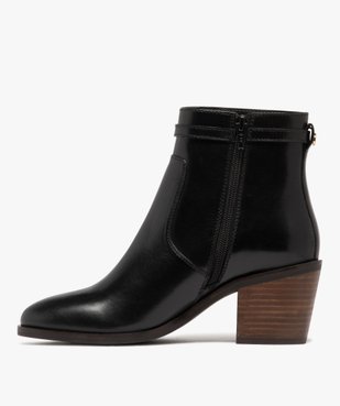 Bottines femme à talon carré et dessus en cuir avec bride fantaisie - Tanéo vue3 - TANEO - GEMO