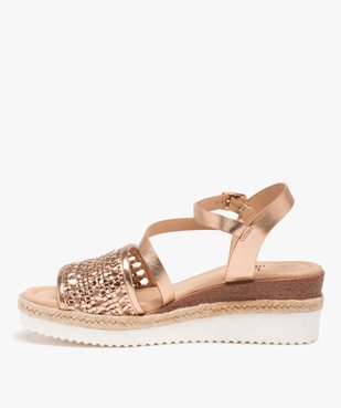 Sandales femme compensées à large bride tressée vue3 - GEMO(URBAIN) - GEMO