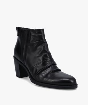 Boots femme à talon dessus en cuir drapé uni vue2 - GEMO(URBAIN) - GEMO