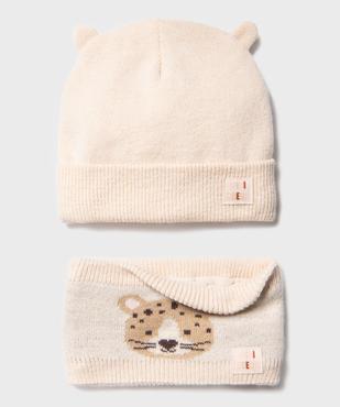Ensemble 2 pièces bonnet et tour de cou bébé fille vue1 - GEMO(BEBE DEBT) - GEMO
