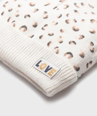 Bonnet en maille à motifs tachetés doublé polaire bébé fille vue2 - GEMO(BEBE DEBT) - GEMO