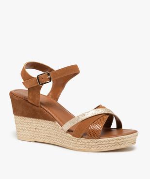 Sandales femme à talon compensé dessus cuir – Tanéo vue2 - TANEO - GEMO