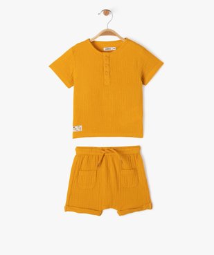 Ensemble short + tee-shirt en gaze de coton bébé garçon vue1 - GEMO(BEBE DEBT) - GEMO