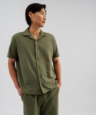 Chemise manches courtes à col cubain en maille piquée homme vue1 - GEMO 4G HOMME - GEMO