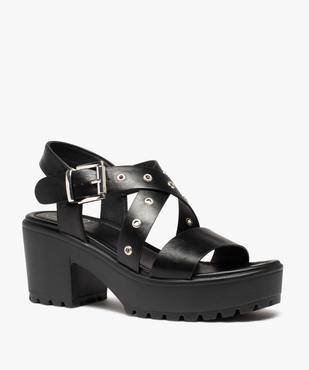 Sandales femme à talon et brides unies avec œillets métal vue2 - GEMO(URBAIN) - GEMO