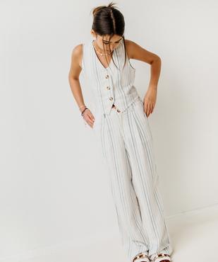 Pantalon large en viscose et lin rayé fille vue5 - GEMO (JUNIOR) - GEMO