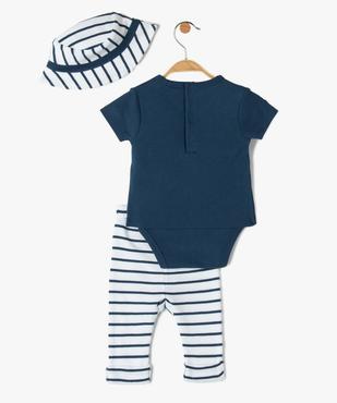 Ensemble bébé garçon 3 pièces : body + pantalon + bob à rayures vue3 - GEMO(BB COUCHE) - GEMO
