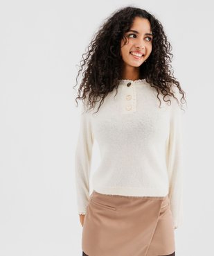 Pull à col boutonné et dentelle femme vue1 - GEMO(FEMME PAP) - GEMO
