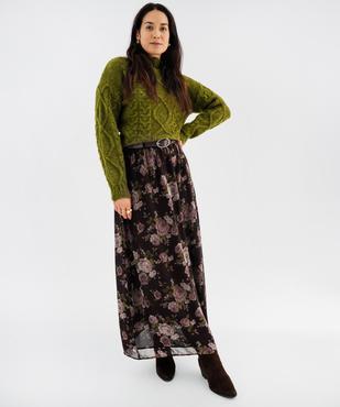 Jupe longue en voile fleurie avec ceinture femme vue4 - GEMO 4G FEMME - GEMO
