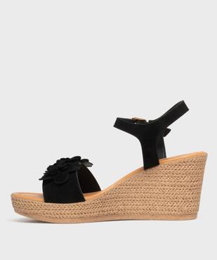 Sandales en cuir à talon compensé et fleurs en relief femme - Tanéo vue3 - TANEO - GEMO