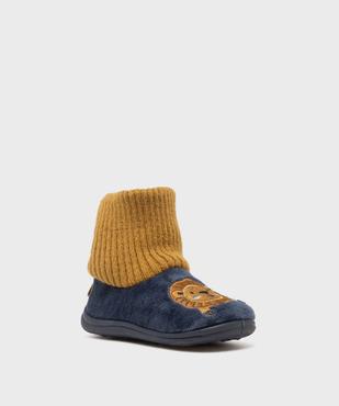 Chaussons en velours à tige montante en maille côtelée garçon vue2 - GEMO (ENFANT) - GEMO