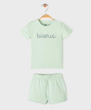 Pyjashort en jersey de coton imprimé cœurs bébé fille vue1 - GEMO 4G BEBE - GEMO
