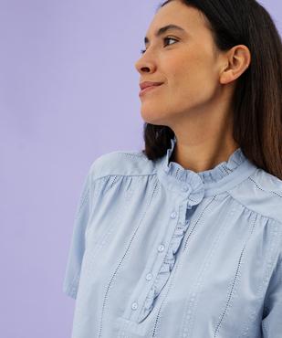 Blouse manches courtes en coton ajouré et brodé femme vue2 - GEMO(FEMME PAP) - GEMO